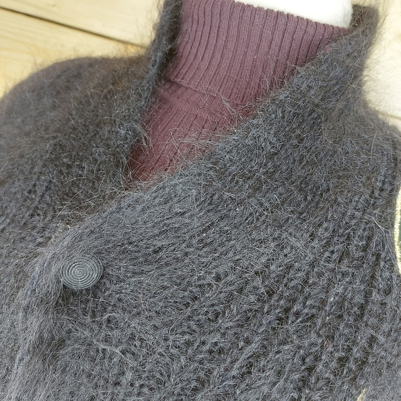 FUZZY Mohair blend cardigan coat flowers embroidery - Picture 4 of 15